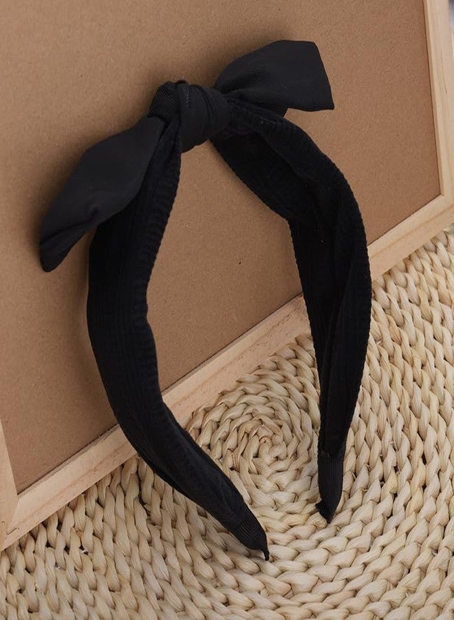 Borhmty Black Bow Wide Headband Hair Accessories for Women Girls Thick Soft Vintage Head Band Hairband Top Knot Knotted Headband Hairband for Women's Hair Simple Solid Bunny Ears Head band for Girls Women - Image 3